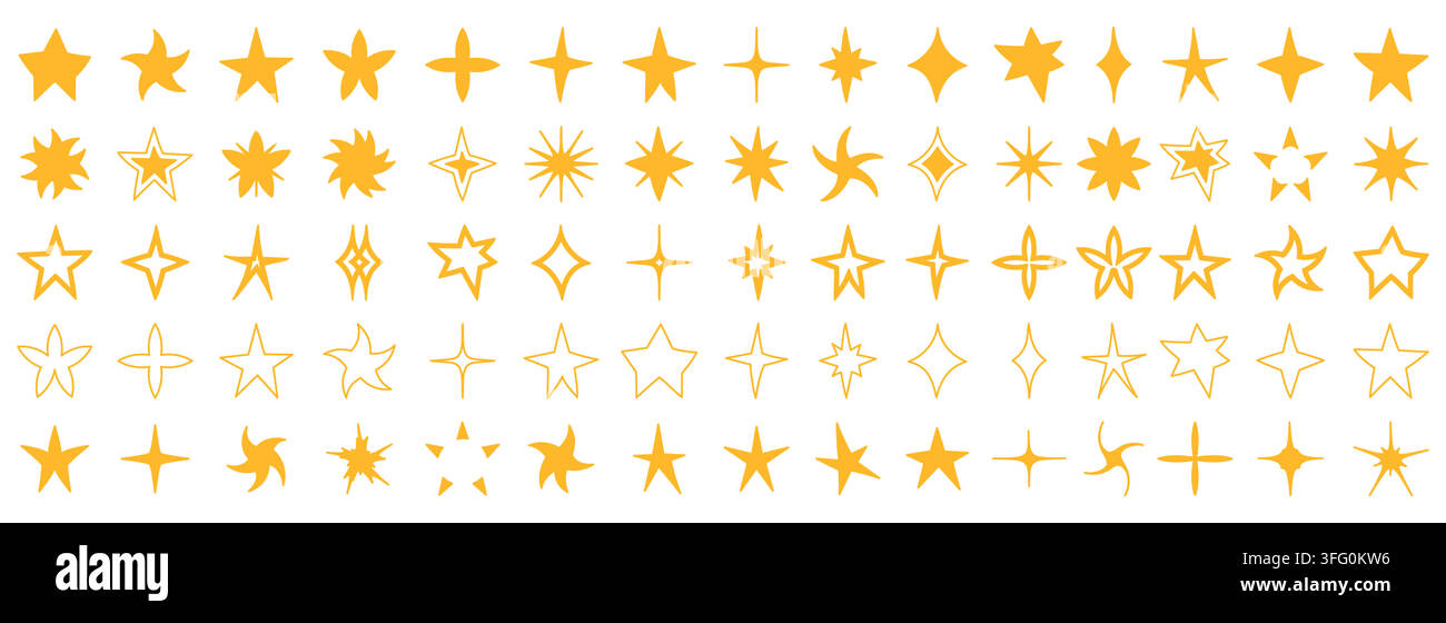 Collection of 75 simple shape star elements. Vector sparkling icons. Stock Vector