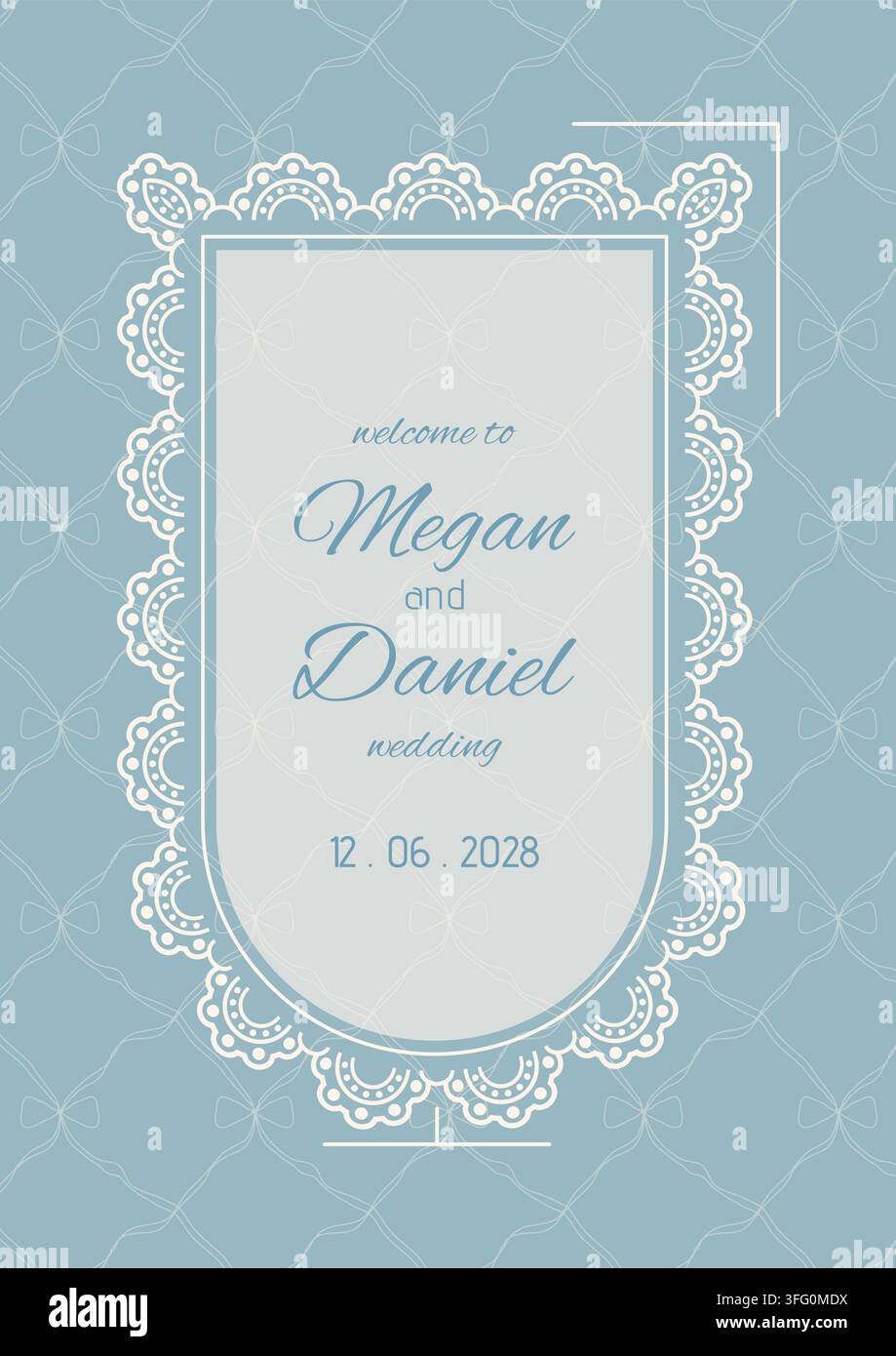 Wedding frame with scalloped edges on embroidery theme. Stock Vector