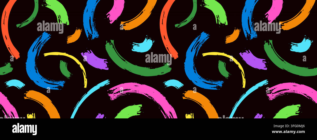 Simple brush arch seamless pattern with color curves. Stock Vector