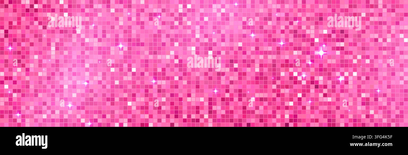 Pink disco luxury background, shimmer sparkle, sequin glitter light pattern, spark tile celebration vector bg. Stock Vector