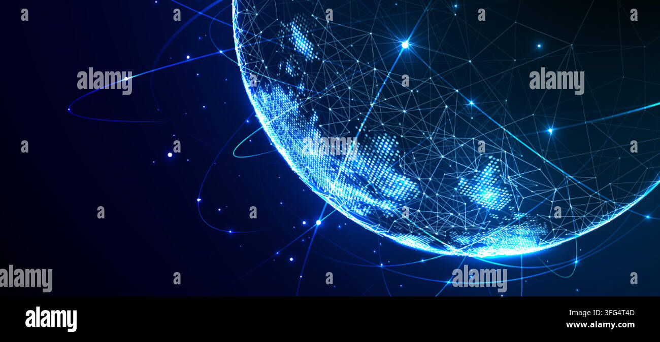 Digital Network Globe With Glowing Orbits And Copy Space Stock Vector