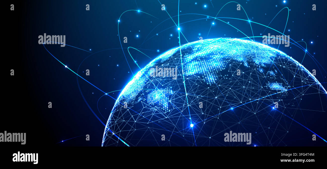 Digital World Globe With Glowing Network Connections And Orbits Stock Vector
