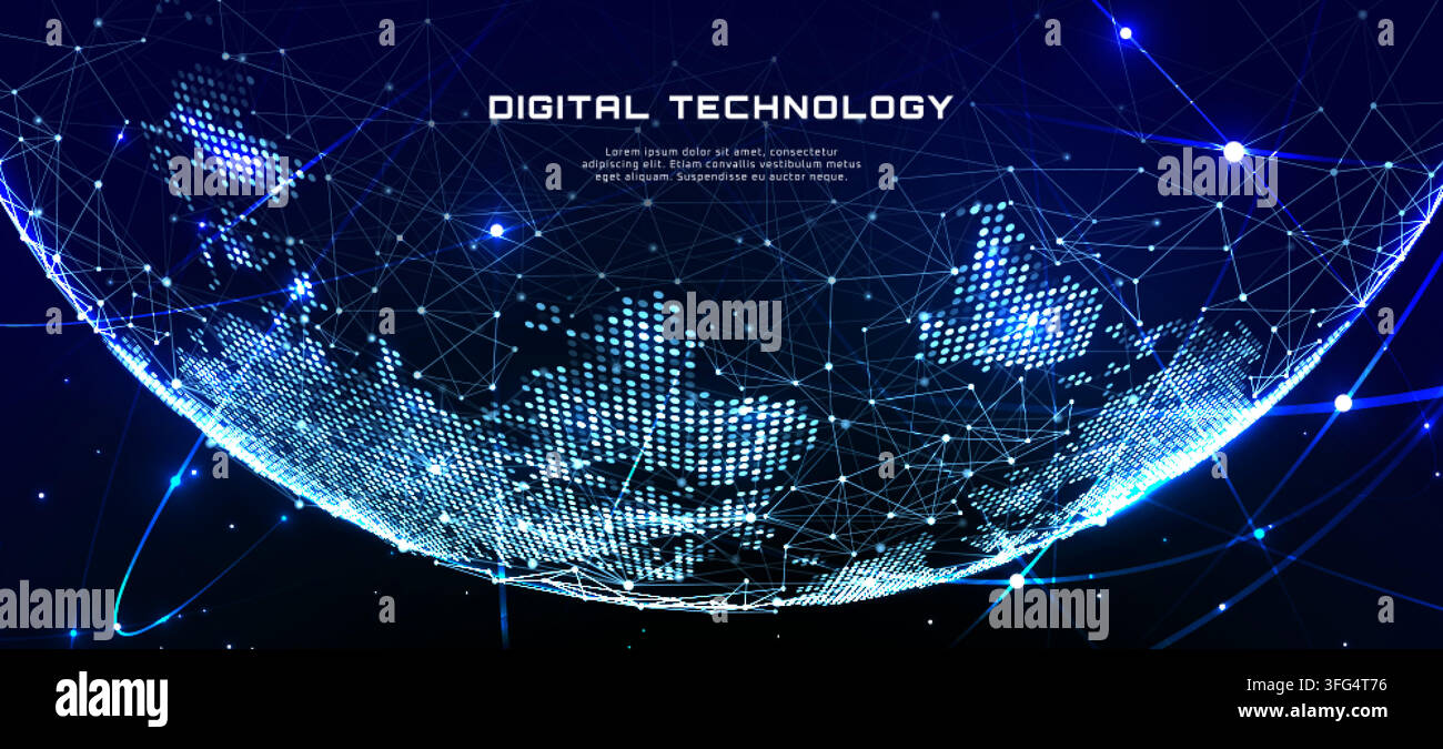 Digital World Globe With Glowing Network Orbits And Connections Stock Vector