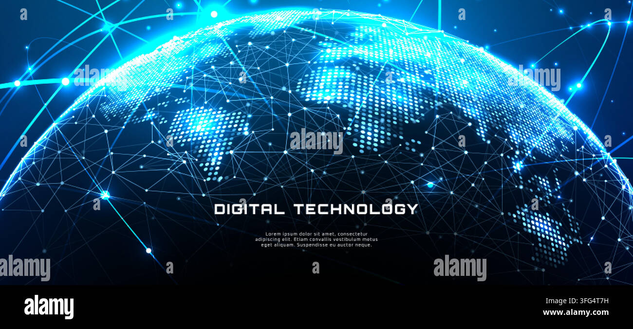 Digital World Globe Close Up With Glowing Network Connections Stock Vector
