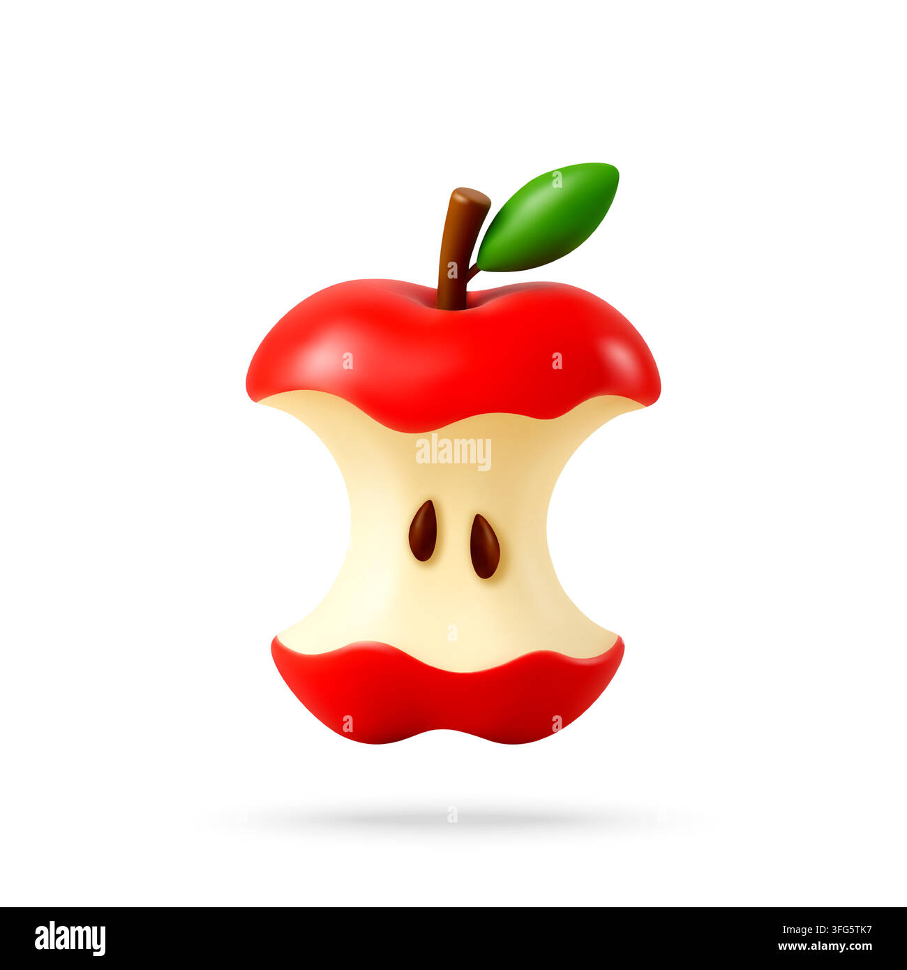 3D Red apple core with green leaf Stock Vector