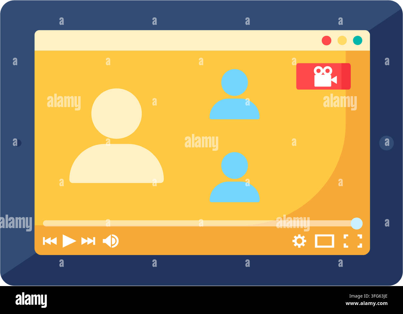 Tablet screen online video conference interface flat icon. Stock Vector