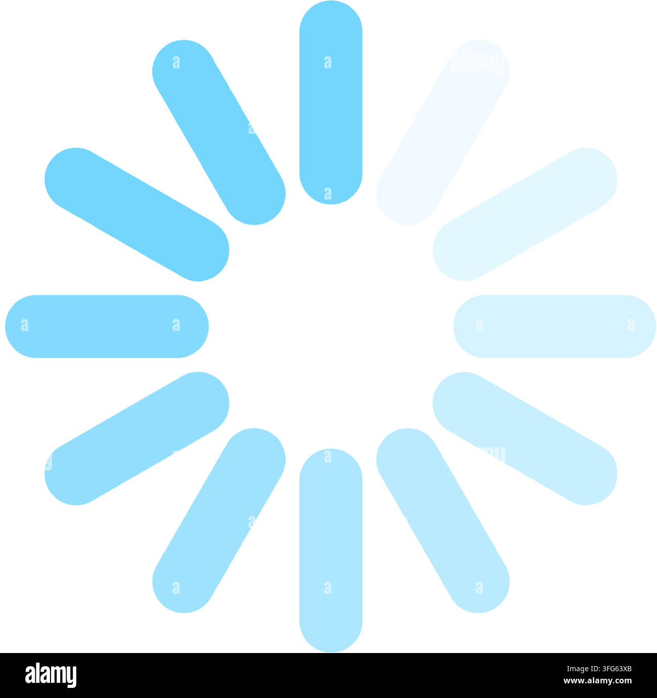 Loading indicator progress buffering spinner symbol flat vector icon/ Light blue radial dashed circle system processing update status UI element Stock Vector