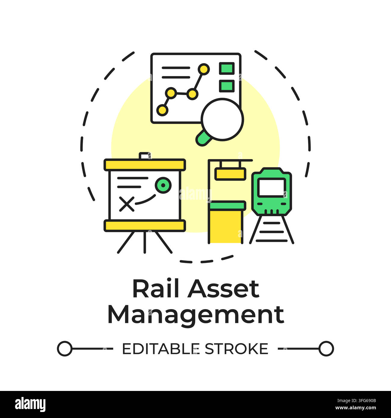 Rail asset management flat linear concept icon Stock Vector