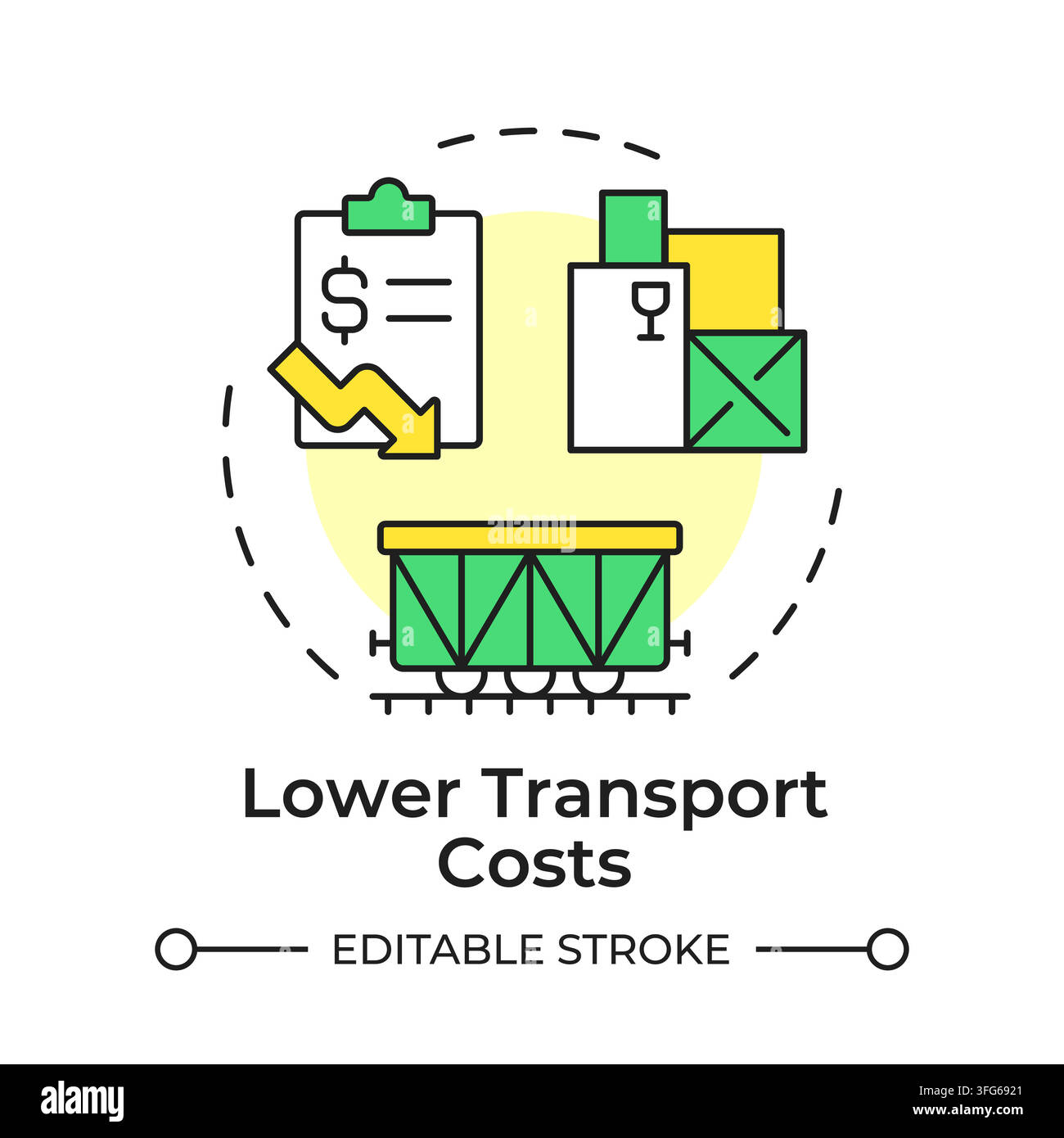 Lower transport costs flat linear concept icon Stock Vector