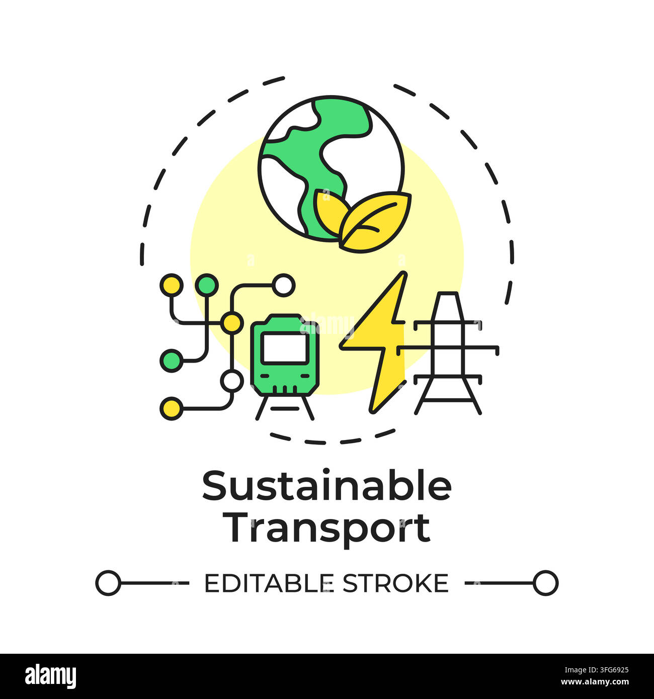 Sustainable transport flat linear concept icon Stock Vector