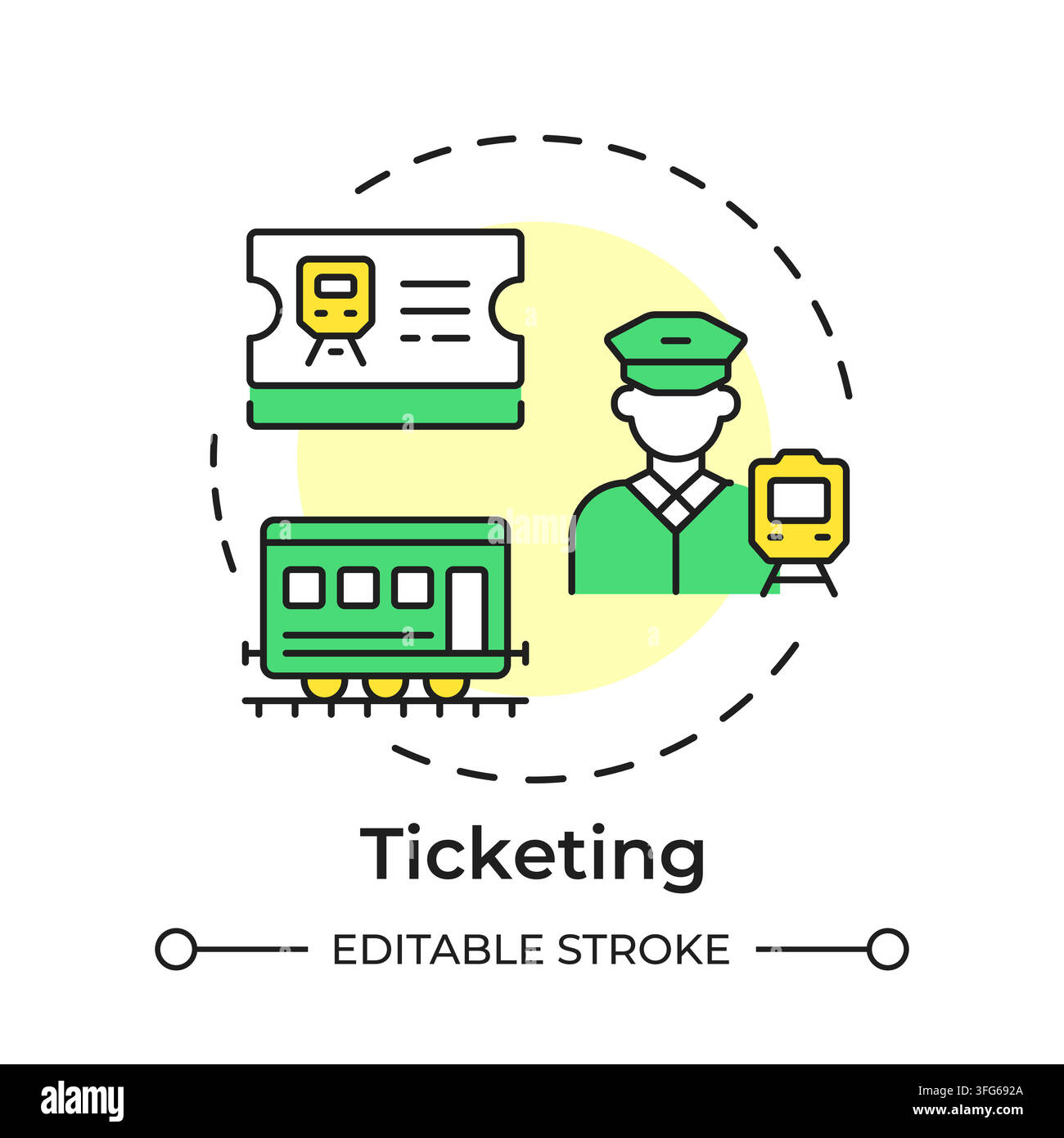 Ticketing flat linear concept icon Stock Vector