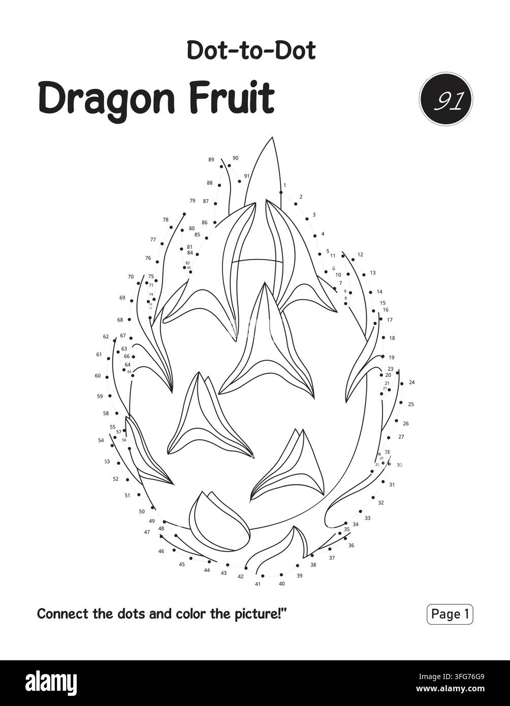 Interactive Kindergarten Counting Game Featuring Dragon Fruit Connect The Dots Stock Vector