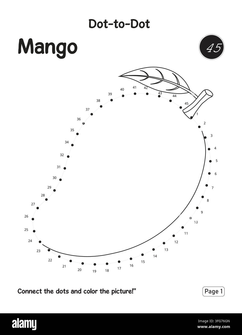 Connect The Dots Mango Printable Activity Workbook Page For Kids Early Learning Stock Vector