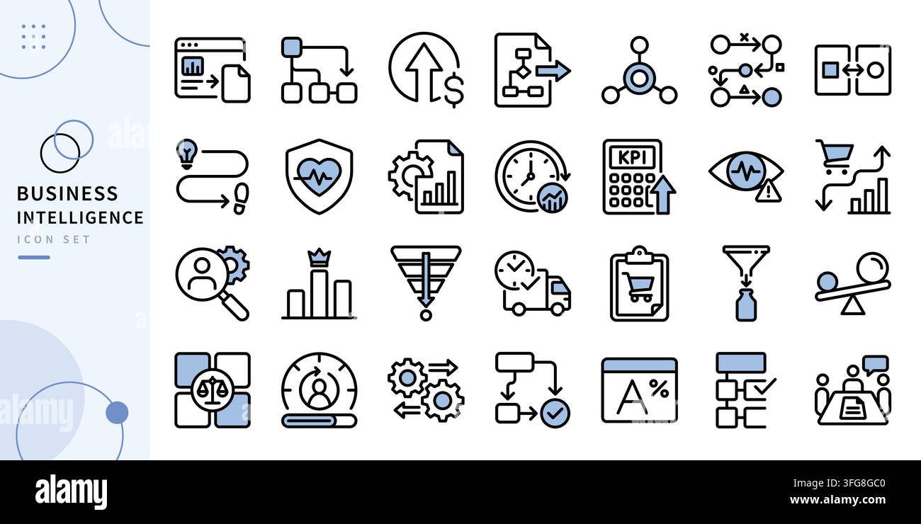Business intelligence icon set for data analytics and management concept Stock Vector