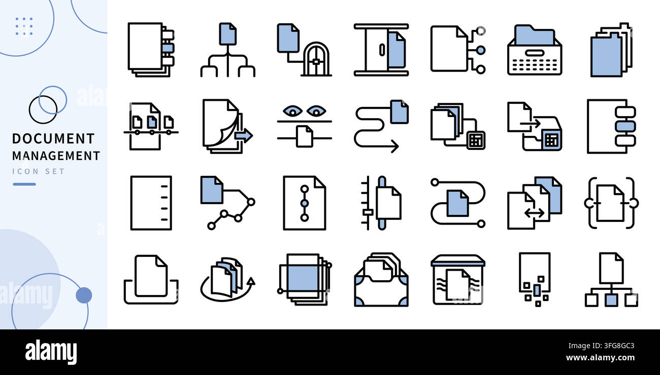 Document management icon set for file storage and organization concept Stock Vector