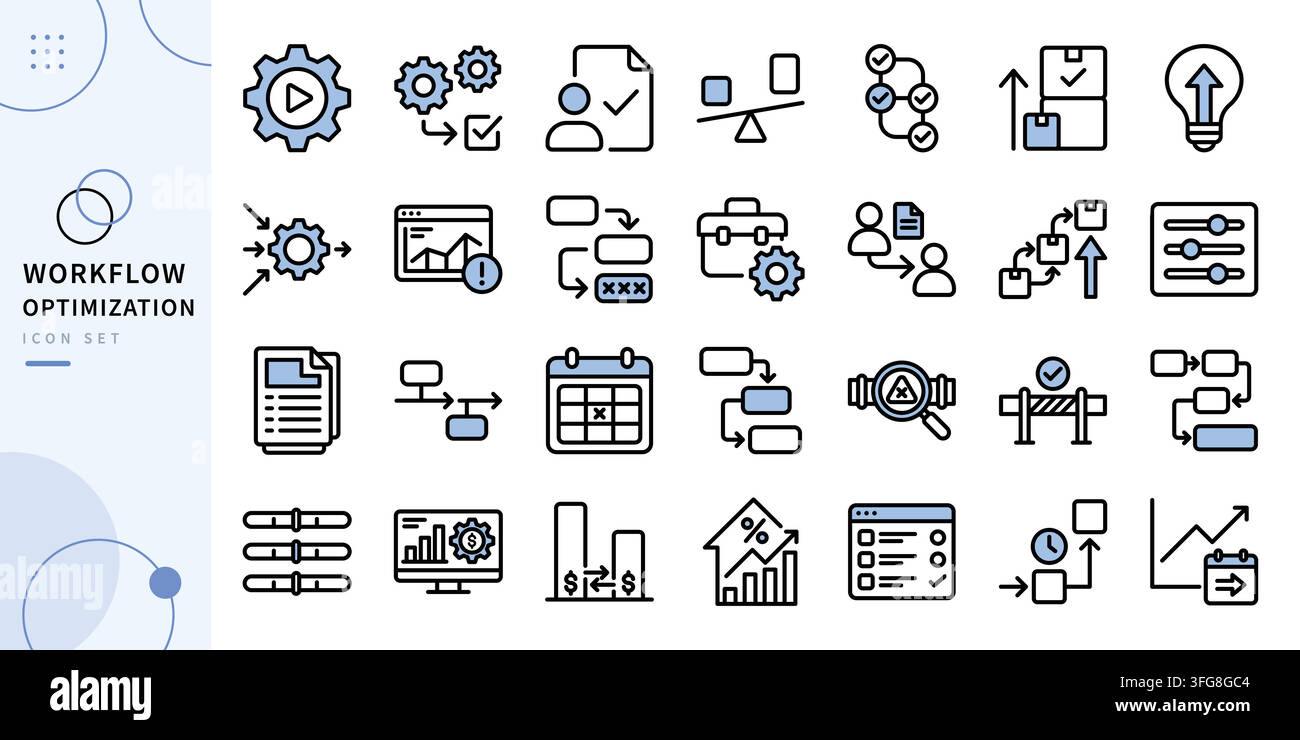 Workflow optimization icon set for business automation and efficiency concept Stock Vector