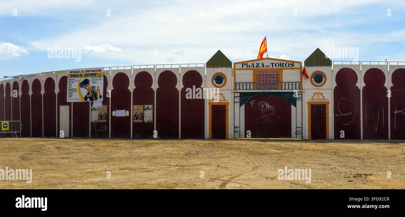 Plaza de Toros de Guadix with bullfighting poster. Guadix, Granada province, Andalusia, Spain, SEP 4, 2026. - Smartphone Captured Stock Image