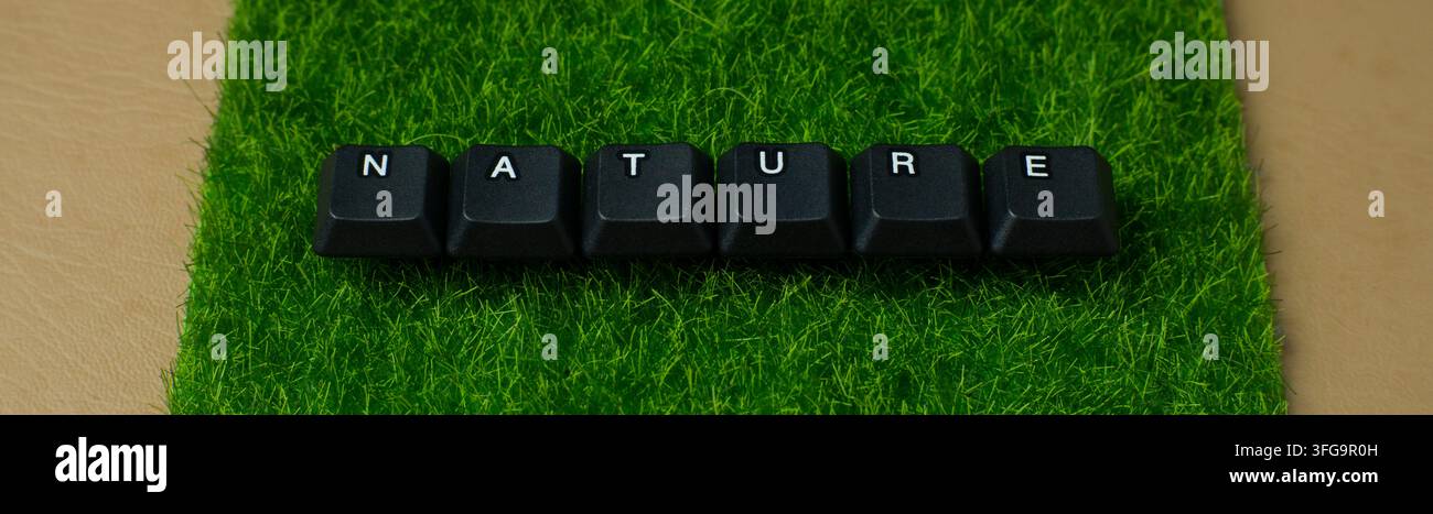 Nature Word Made From Keyboard Keys On Green Grass Stock Photo