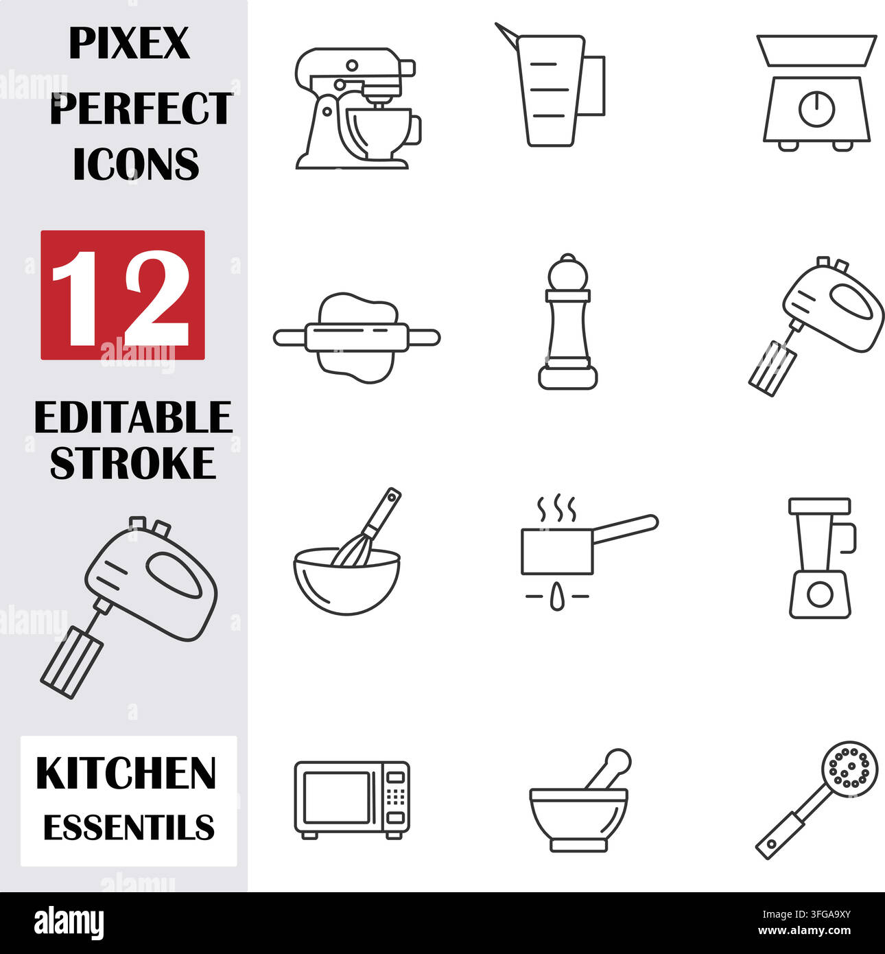 Kitchen Essentials Line Icon Set with Editable Stroke Stock Vector