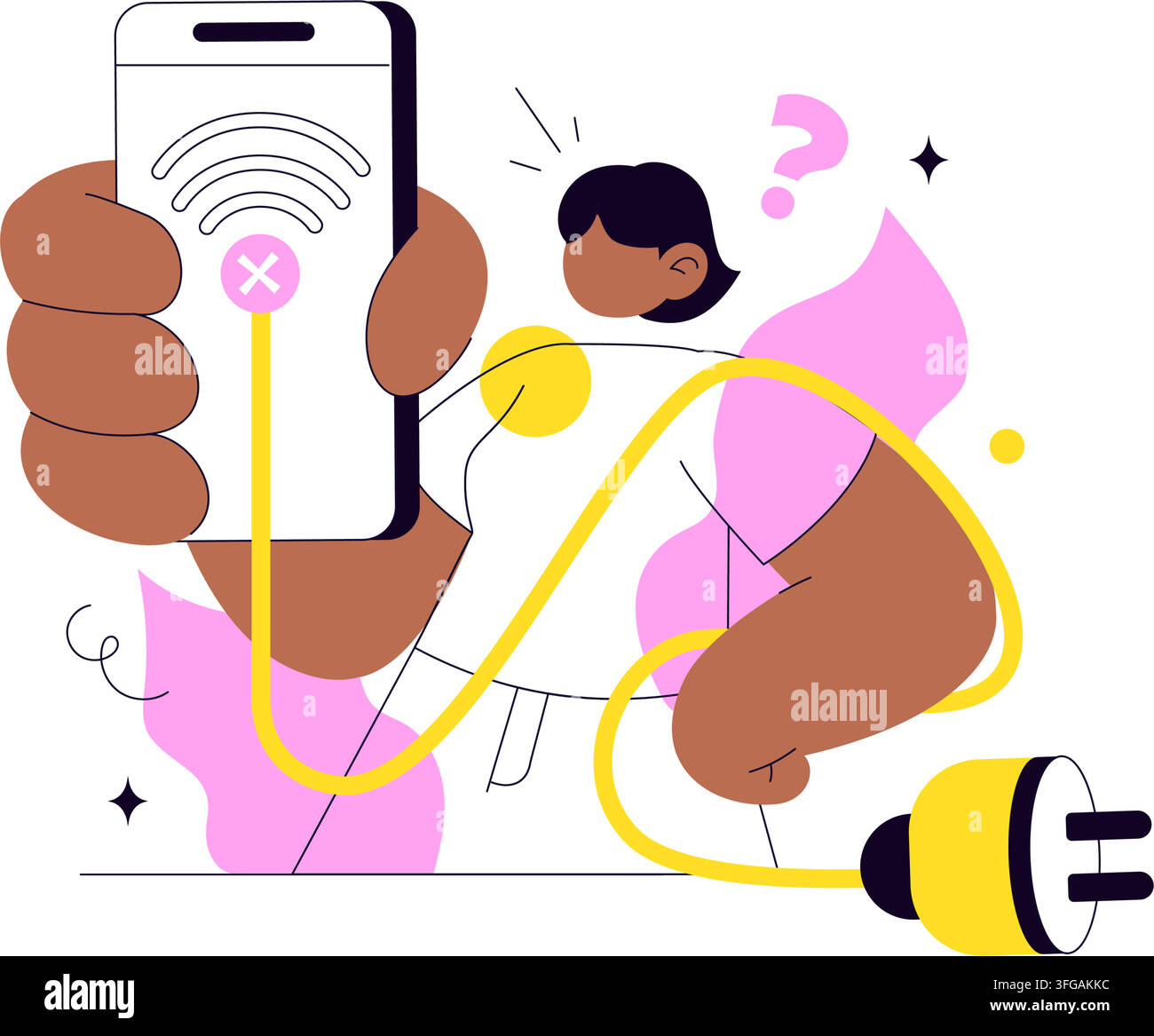 Connection Lost Vector Illustration Featuring Wireless Network Failure, Offline Communication, Internet Outage, Digital Disconnection, and Technology Stock Vector