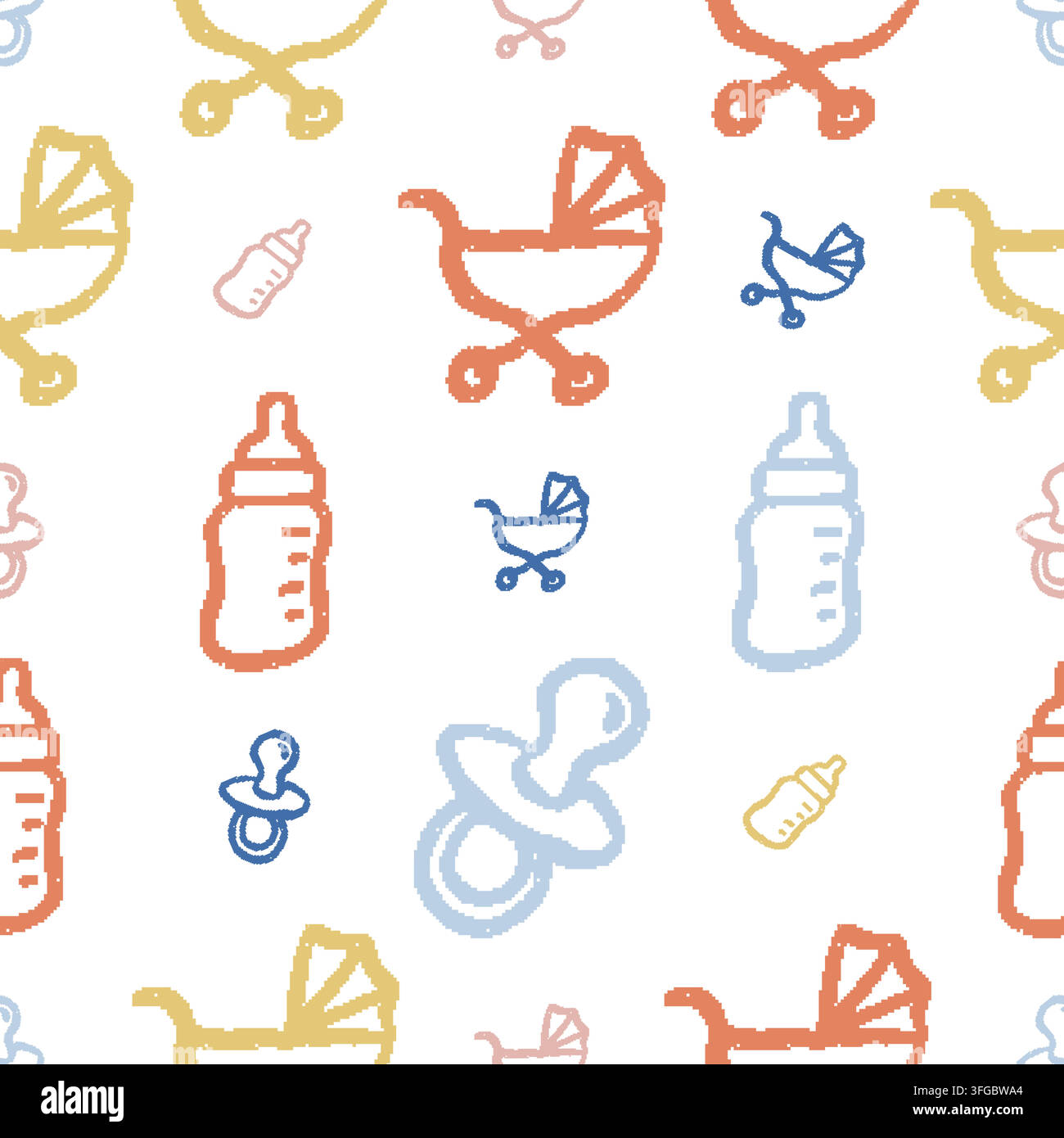Baby Items Dithered Seamless Pattern. Vector seamless pattern illustration Stock Vector