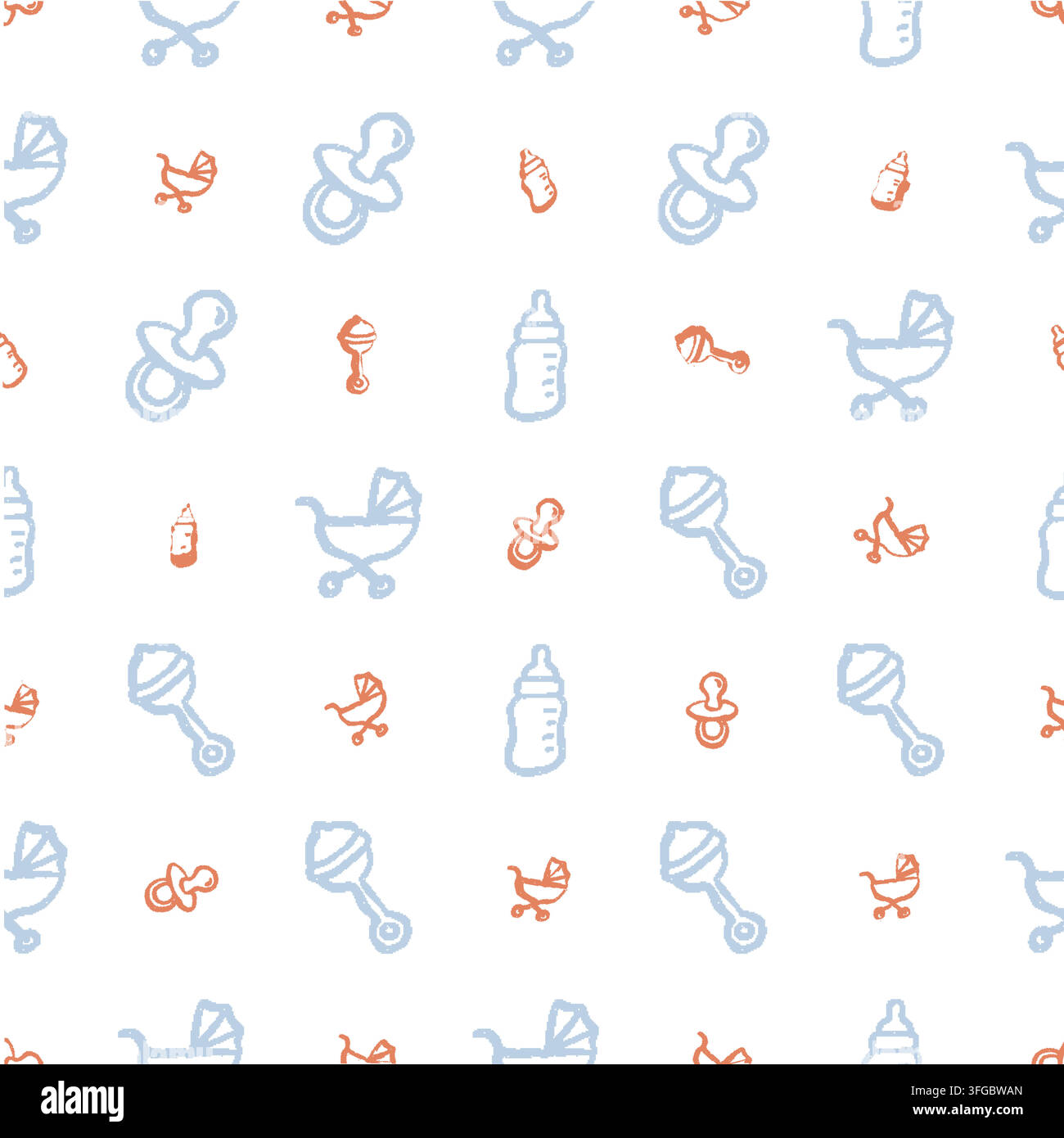 Baby Items Dithered Seamless Pattern. Vector seamless pattern illustration Stock Vector