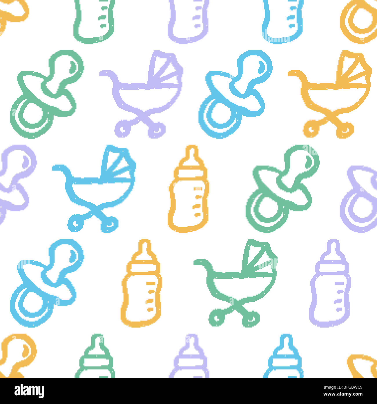Baby Items Crayon Seamless Pattern. Vector seamless pattern illustration Stock Vector