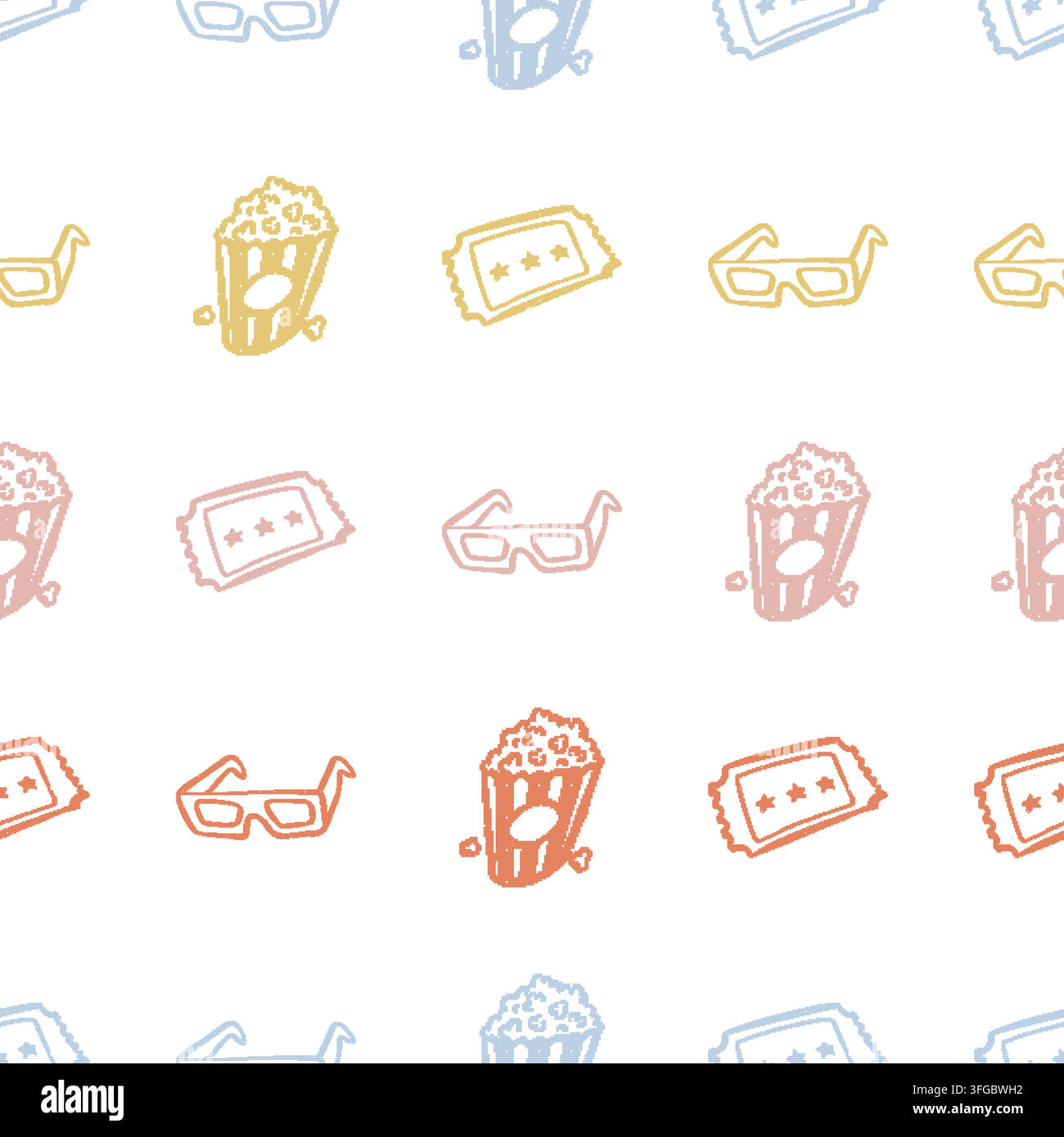 Popcorn Ticket Glasses Seamless Pattern. Vector seamless pattern illustration Stock Vector