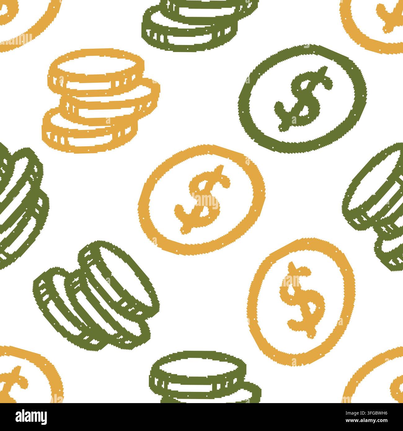 Coins Dollar Signs Seamless Pattern. Vector seamless pattern illustration Stock Vector