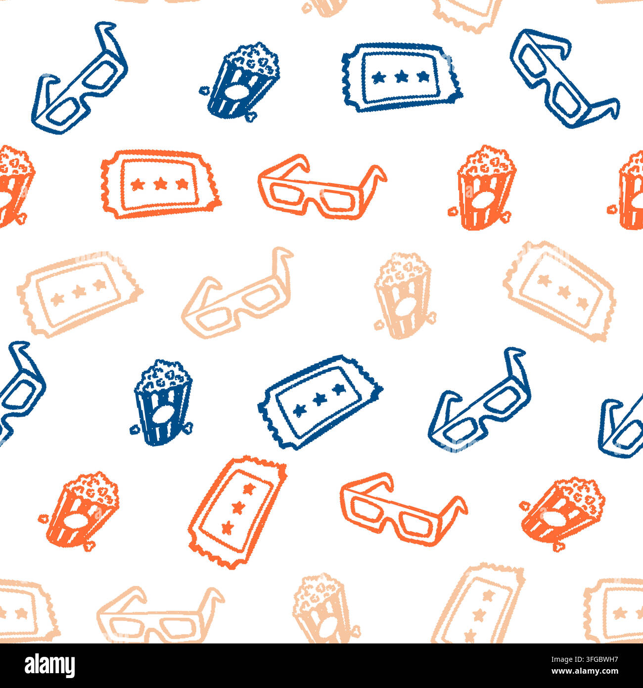 Popcorn Glasses Ticket Seamless Pattern. Vector seamless pattern illustration Stock Vector