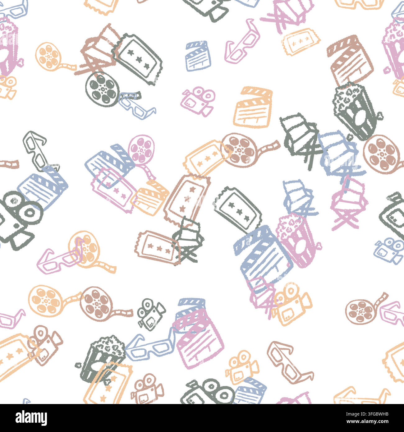 Movie Elements Seamless Pattern. Vector seamless pattern illustration Stock Vector