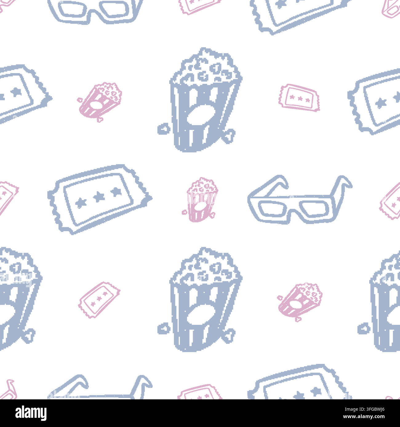 Movie Popcorn Glasses Ticket Seamless Pattern. Vector seamless pattern illustration Stock Vector