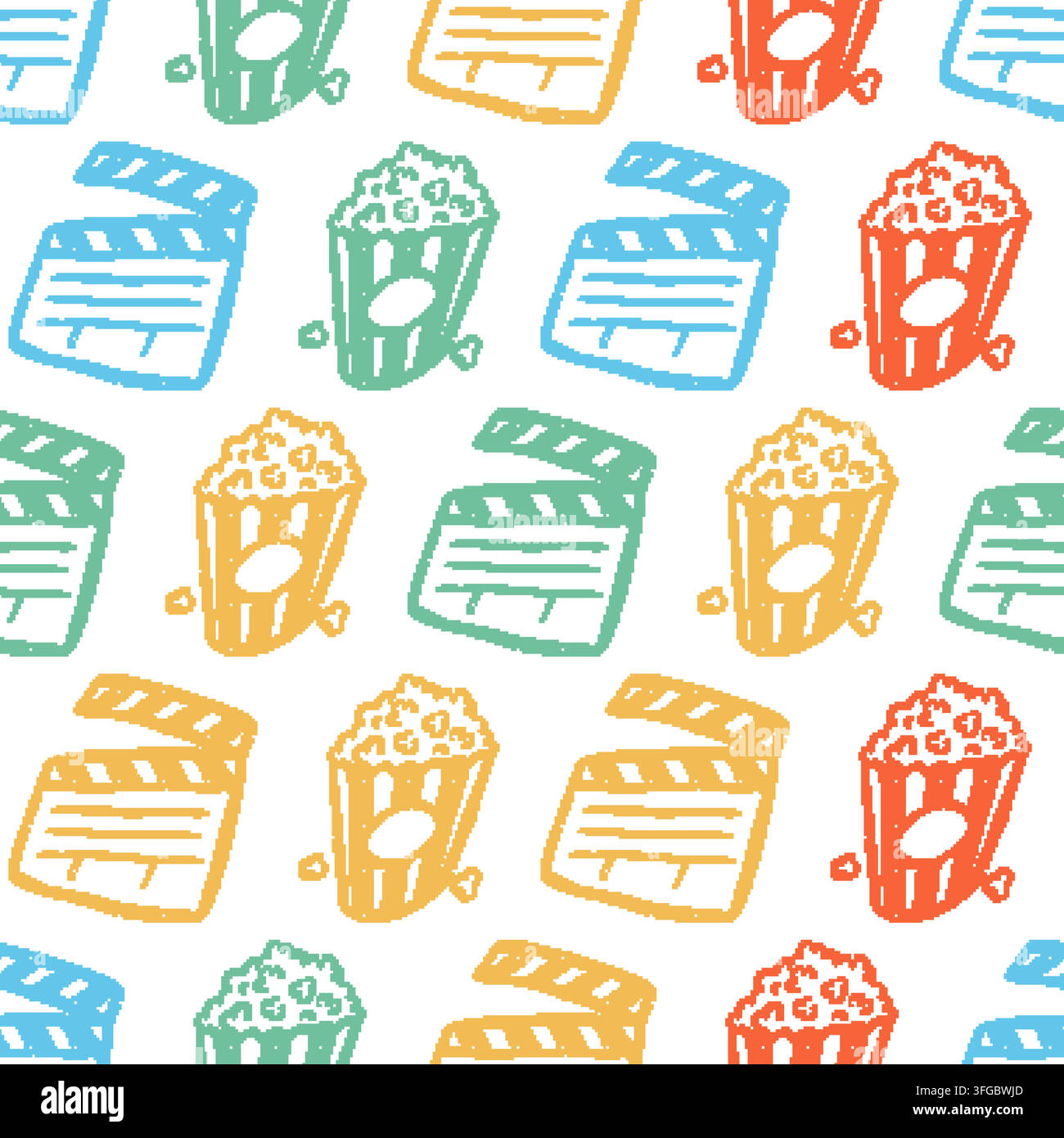 Popcorn Clapboard Seamless Pattern Pixel Art. Vector seamless pattern illustration Stock Vector