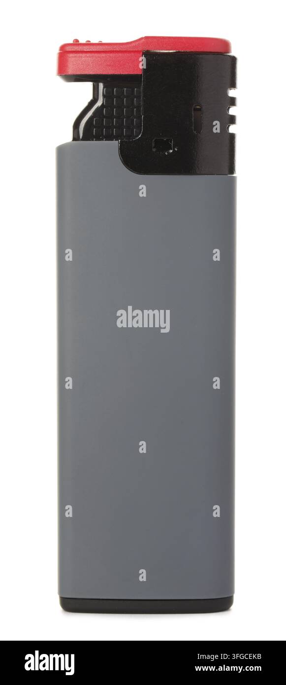 One grey gas lighter isolated on white Stock Photo