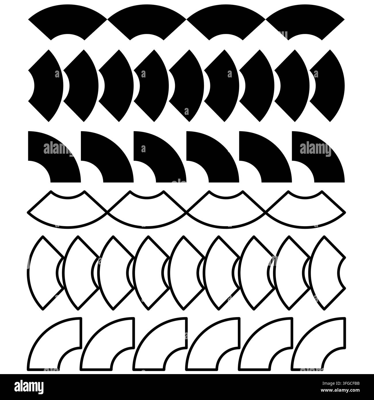Abstract curved geometric segment arch block set vector shape. eps 10. Stock Vector
