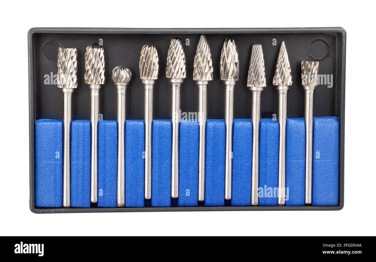 multitool bits milling cutter set path isolated on white Stock Photo