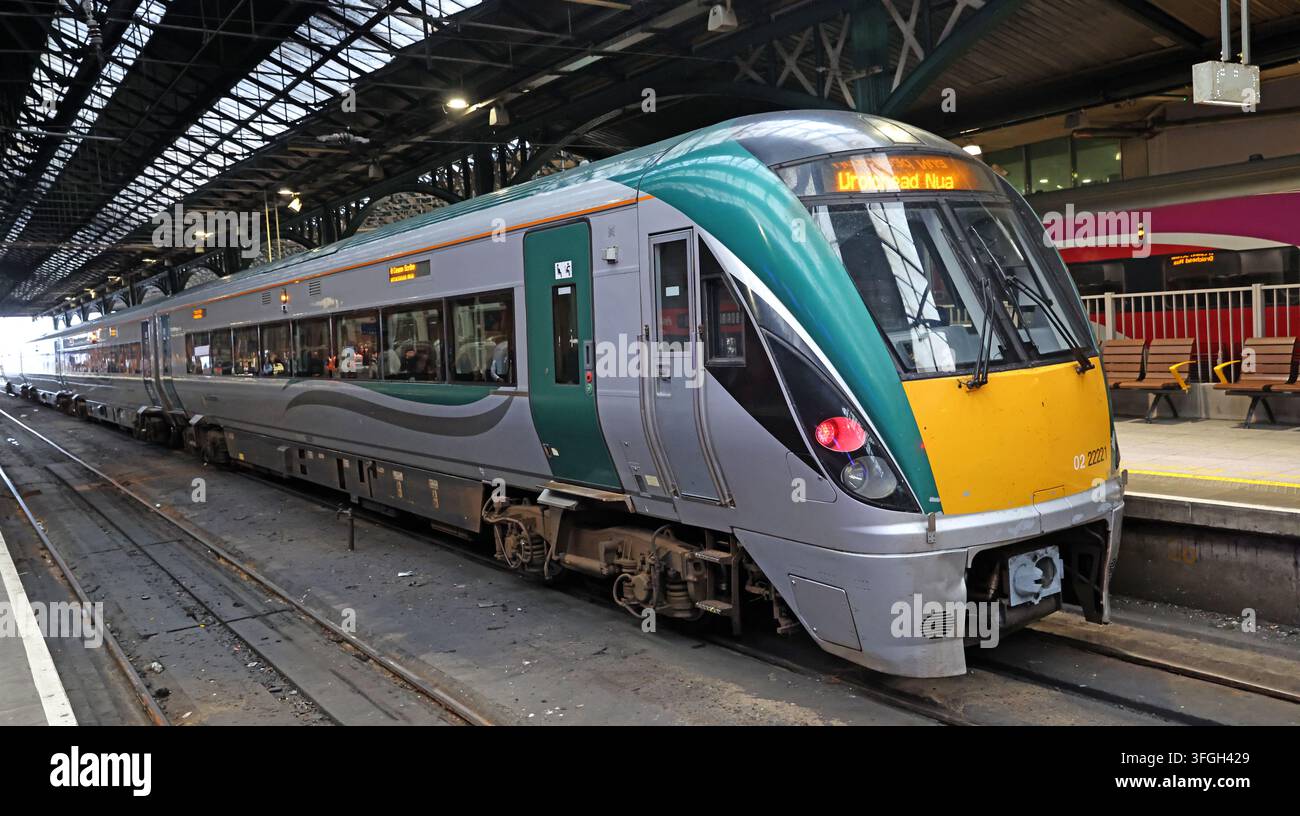 Iarnród Éireann Class 22000 InterCity Railcar at Dublin Connolly showing Droichead Nua/Newbridge. Stock Photo