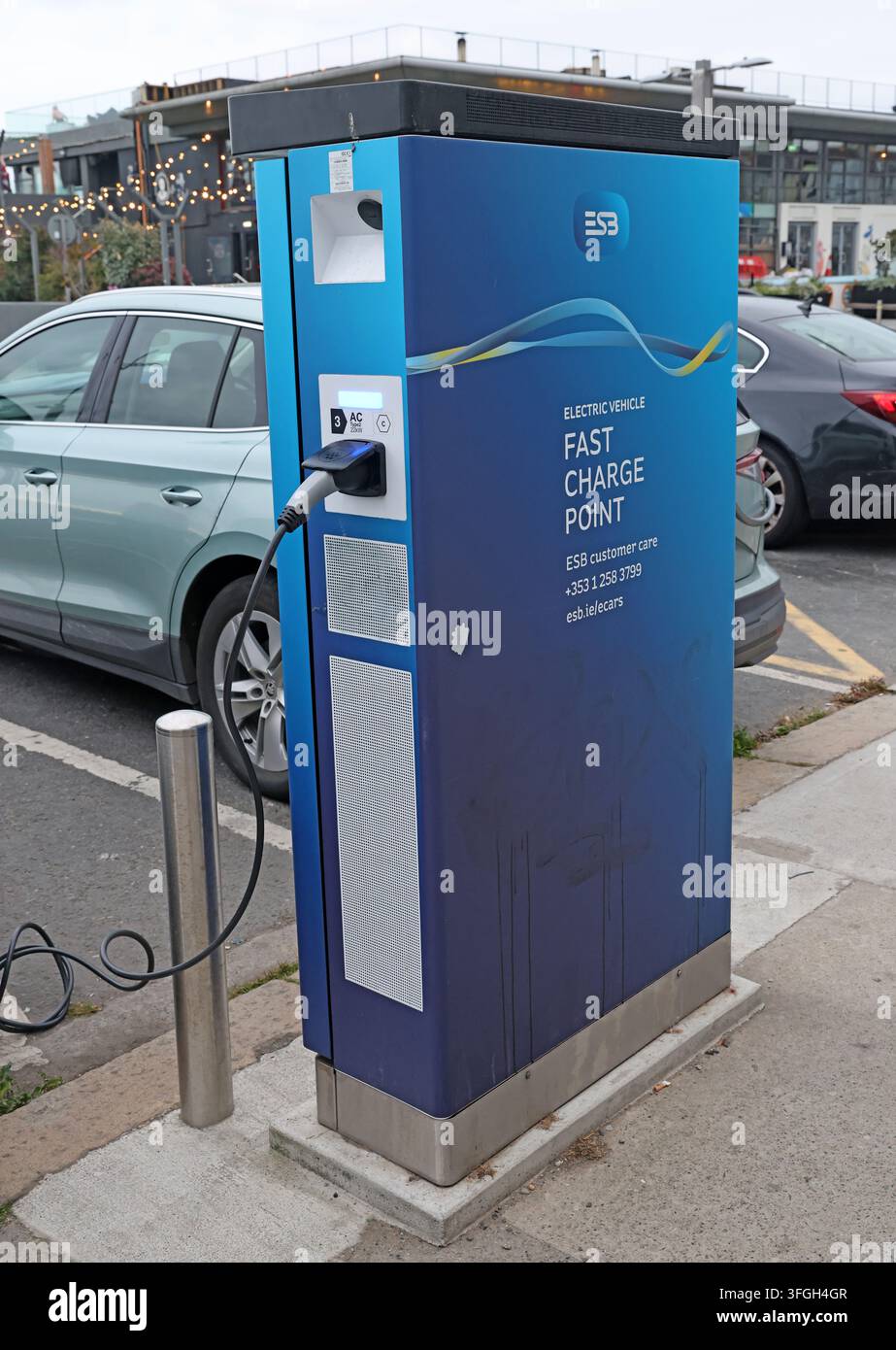 ESB 22 kW electric-vehicle charging point on Bray waterfront, County Wicklow, Ireland. Stock Photo