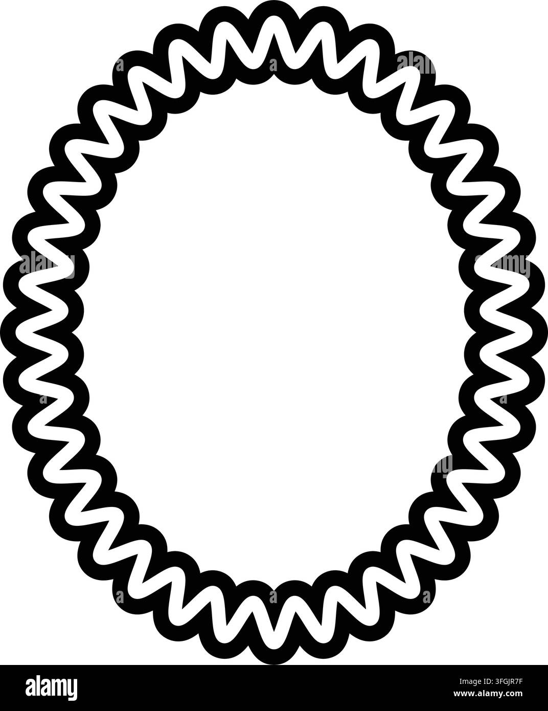 Double Zigzag Oval Frame Border with Bold Wavy Decorative Edge Stock Vector