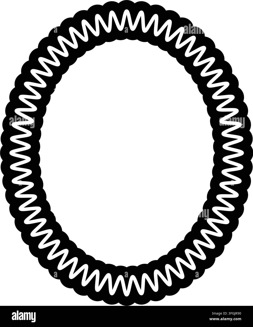 Layered Zigzag Oval Frame Border with Intricate Wavy Decorative Edge Stock Vector