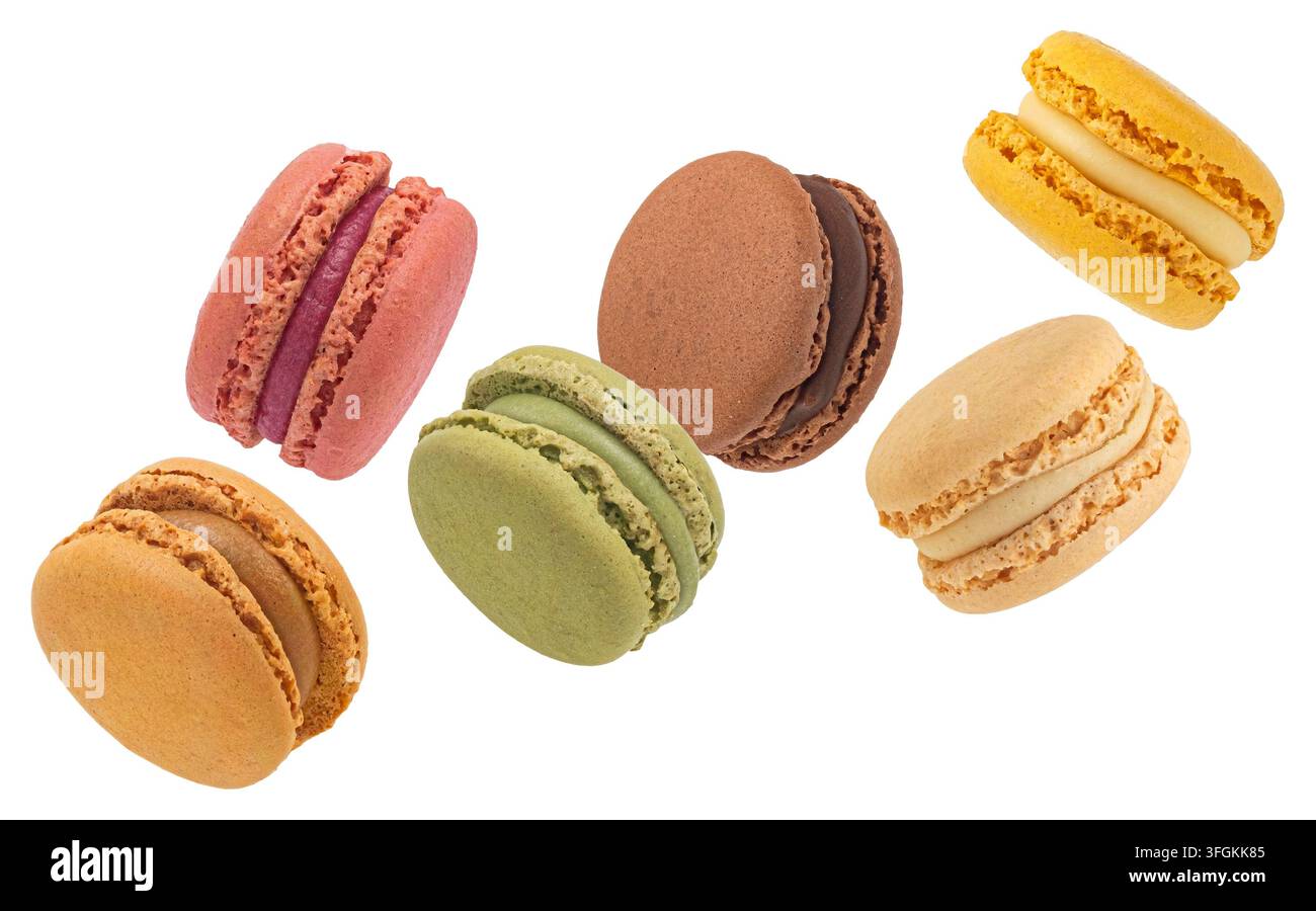 Macarons cookies mix isolated on white background Stock Photo