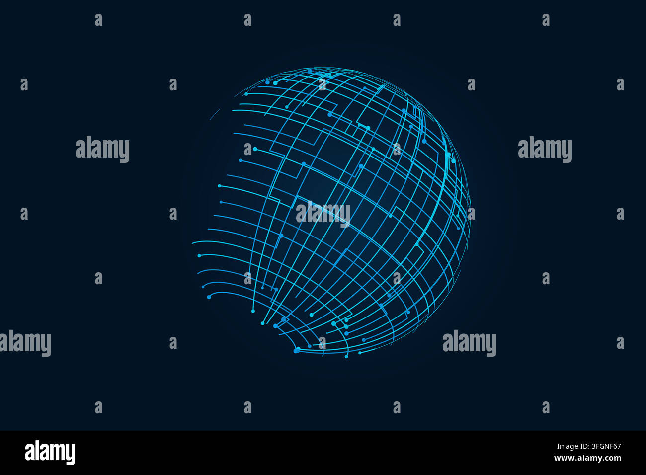 Decorative tech globe illustration for creative templates, creative layouts, and modern visual branding. Stock Vector
