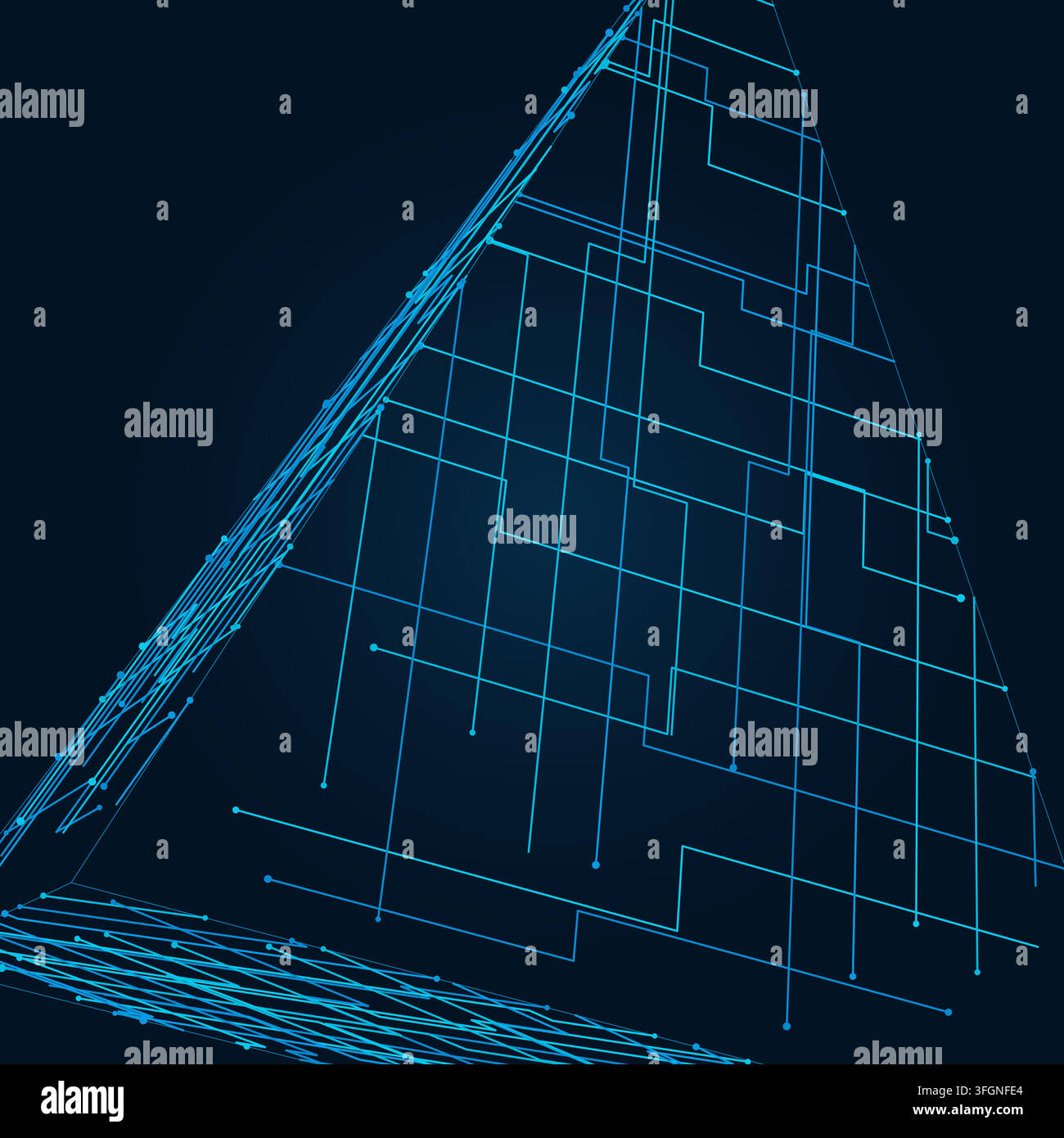 Abstract futuristic pyramid structure rendered as a clean geometric network background Stock Vector