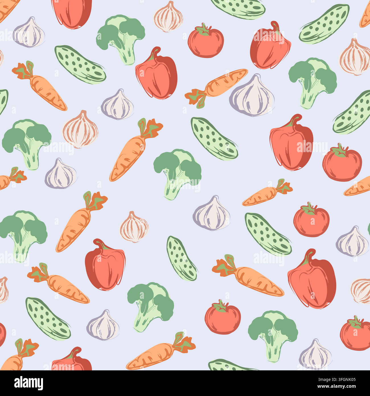 Seamless Pastel Vegetable Pattern Hand Drawn Vector Stock Vector