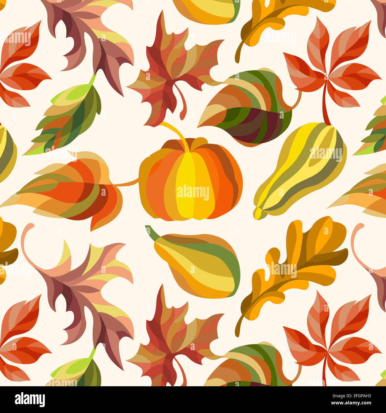 Autumn seamless pattern. pumpkins and fall leaves pattern. Stock Vector