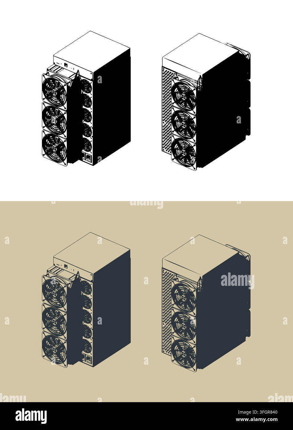 ASIC miner crypto currency mining hardware, stylized isometric vector illustration Stock Vector