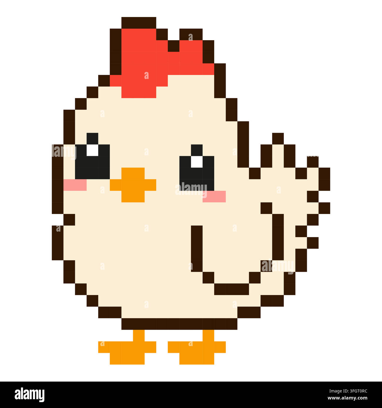 Pixel art chicken isolated on white background. Stock Vector