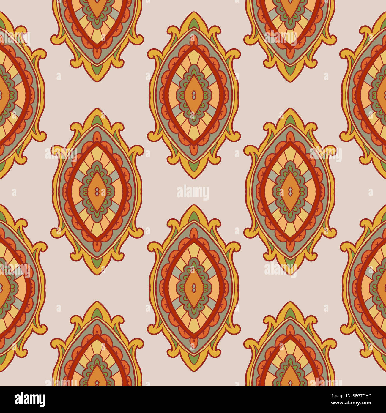 Beige Gold Ogee Medallion Pattern Stock Vector