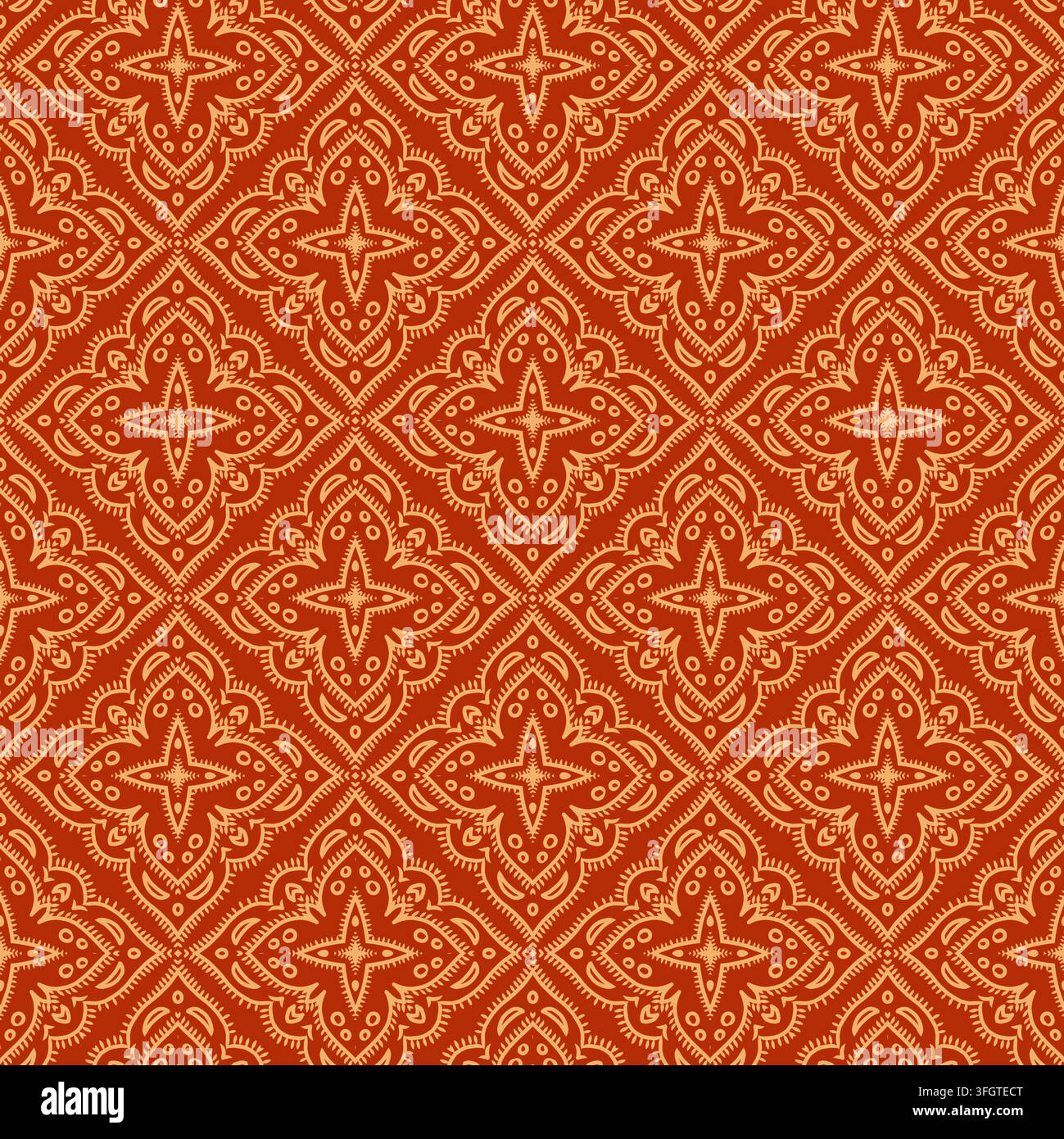Red Tan Ornamental Damask Diamond Pattern Stock Vector