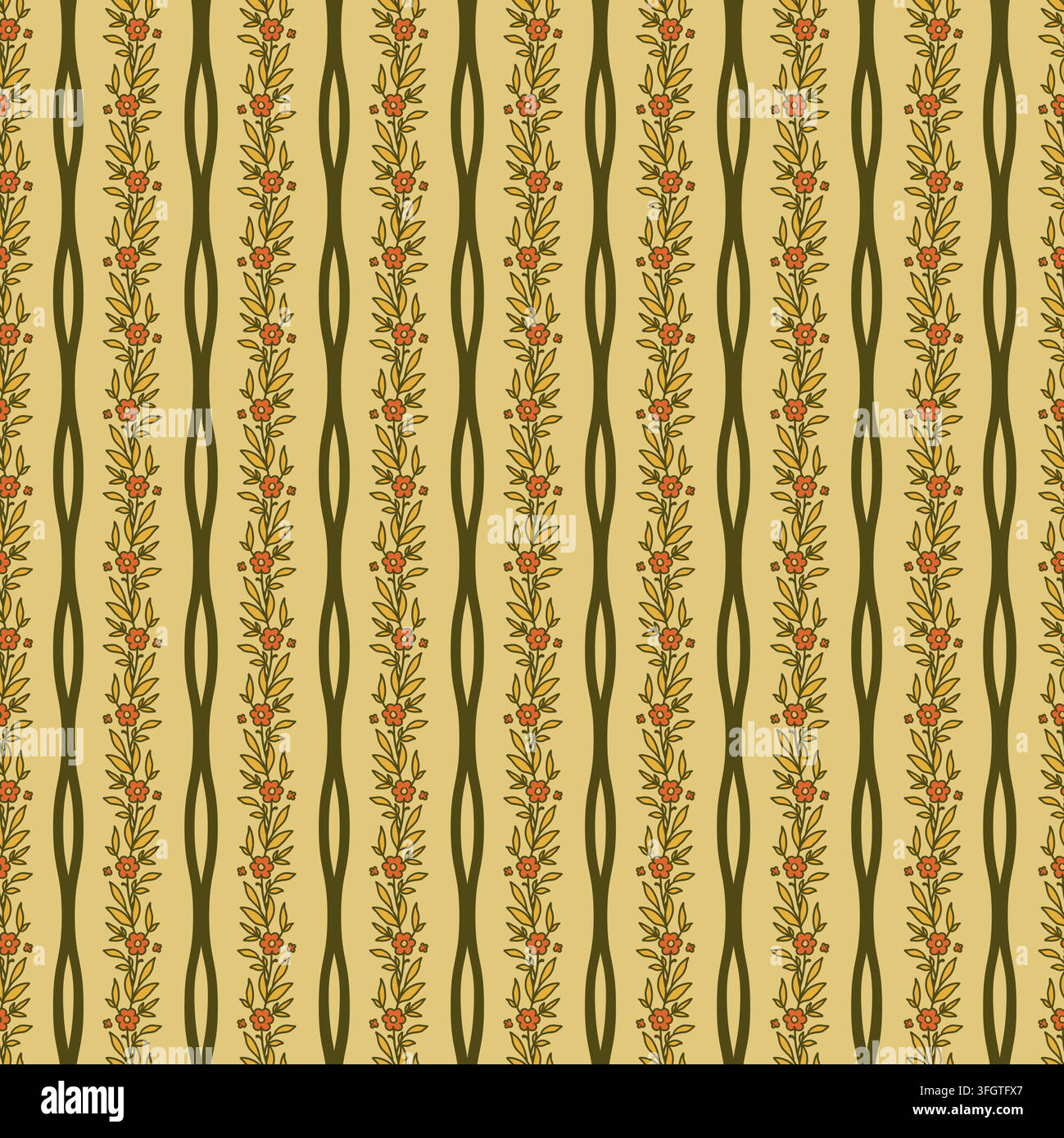 Yellow Floral Vine Vertical Ribbon Pattern Stock Vector